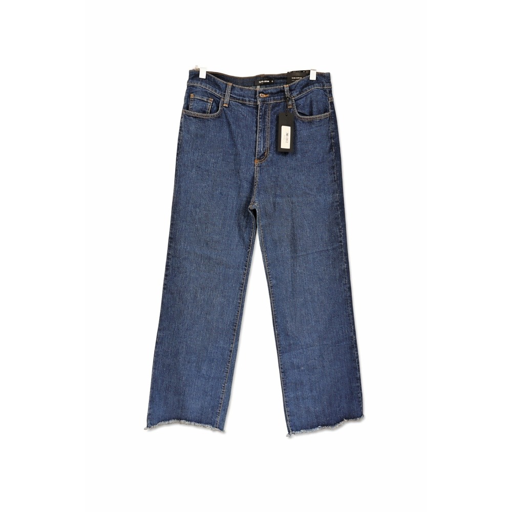GJG Denim Womens High Rise Wide‎ Leg Jeans Dark Blue Raw Hem GJGWL04 Size 13 NEW